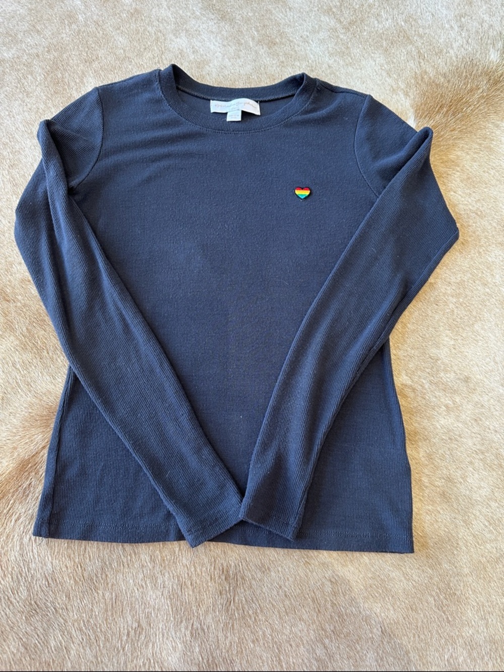 Spiritual Gangster Navy Long Sleeve Tee with Rainbow Heart Patch